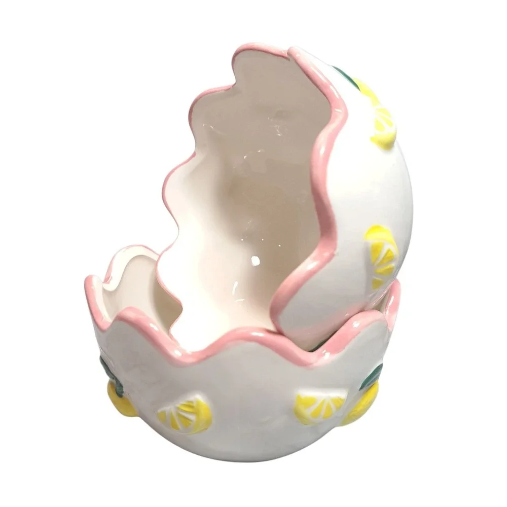 Luna & Sage Set of 2 Lemon Theme Bowls With Pink Scallop Rim‎ Kitchen Dinnerware